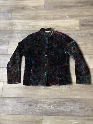 Chico's Jacket Women’s Sz 1 (M) Floral Crushed Velvet Velour Silk Blend Button - Image 1 of 4