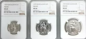 Set of 3 PIEFORT 1979 New Caledonia Silver 1 2 & 5 Francs NGC MS 68 Q4B2 - Picture 1 of 10