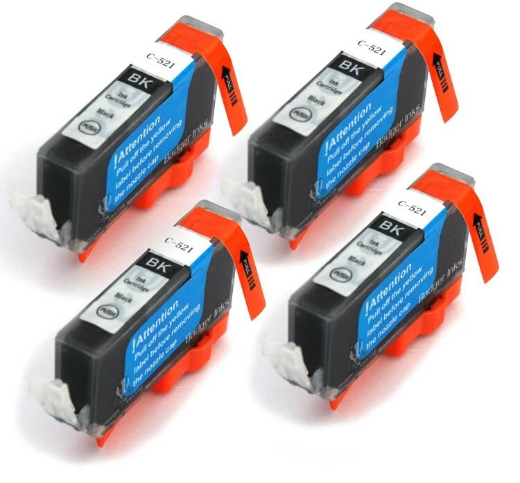 4 Black Compatible Printer Ink Cartridges to replace Canon 521 / CLI521Bk - Image 1 of 1