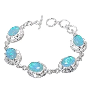 Triplet Opals Gemstone Handmade 925 Sterling Silver Jewelry Bracelet Sz 7-8" - Picture 1 of 1