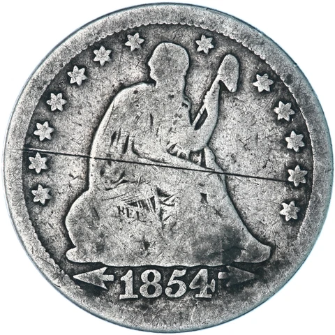 1854 (P) Seated Liberty Quarter 90% Silver Arrows GD Large Scratch See Pics F536 Cover