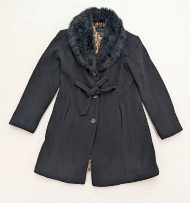 Экспресс винтажный 90-х/Y2K шерсти пальто отделки искусственного меха размер 1/2 - Изображение 1 из 4