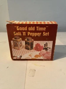 Vtg Good Old Time Salt 'n' Pepper Shakers Set. Tins New In Box.  Hong Kong - Picture 1 of 7