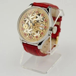 MEN'S WRISTWATCH SKELETON ENGRAVED SWISS MOVEMENT CUSTOM MADE MARRIAGE WATCH - Picture 1 of 13
