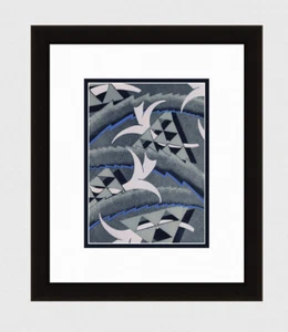 Strong 1930s Emile-Allain SEGUY Vintage Color Pochoir Geometric Blues FRAMED COA - Picture 1 of 3