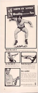 Print Ad Jumpin Joe Savoldi Wrestler 1942 Wembley Tie Half-Page Magazine 5"'x12" - Picture 1 of 1