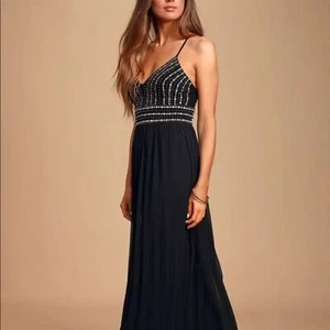 Lulu's Gala Beaded Maxi Dress - Black/Gold S - Picture 1 of 11
