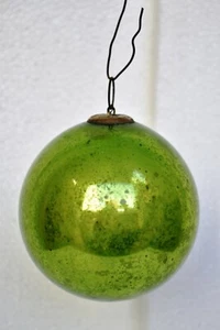 Antique German Kugel Ornaments Green Glass Ball Mercury Brass Cap Christmas "I32 - Picture 1 of 10