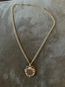 French ROSE Garland RIBBON Art Nouveau 1920’s Pendant Brass Charm. 19” Necklace - Picture 1 of 4