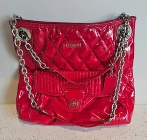 COACH Red Patent Leather Quilted Poppy Liquid Glass Purse - Picture 1 of 10