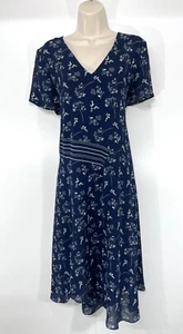 PHASE EIGHT Navy Cream Floral Silky Classic Women's Fit & Flare Dress UK 18 - Picture 1 of 5