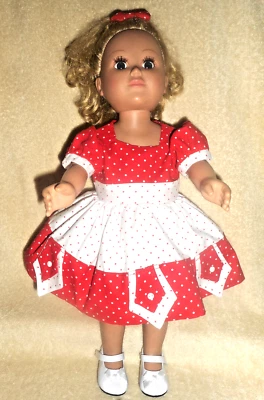 Roupas de boneca 18" serve para boneca AG-vermelho-branco pok-a-dot pétala vestido-sapatos-tiara/arco - Imagem 1 de 4