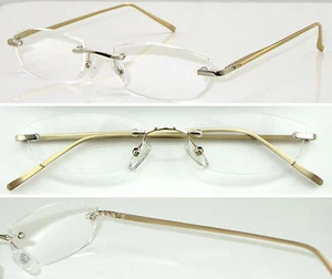 Randlose Lesebrille leicht gold Aluminiumlegierung Federscharnier Arme L59 - Bild 1 von 5