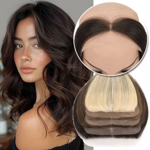 Natural Straight Lace Front Hairline Topper Remy Human Hair Extension Hair Patch - Picture 1 of 11