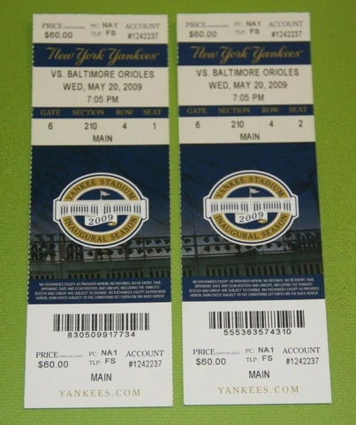 New York Yankees Ticket Stub | May 20 2009 | Mariano Rivera Save Cover
