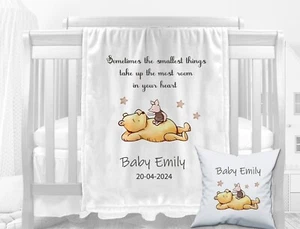 Baby blankets Pooh bear fleece personalised shawl, cushion, nursery pillow - Picture 1 of 2