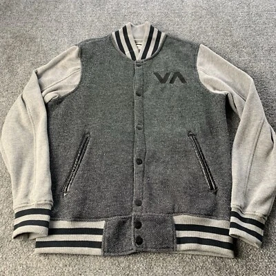RVCA Varsity Jacket Mens Small Snap Button Gray Black Regular Fit Skater Surfer - Image 1 of 4