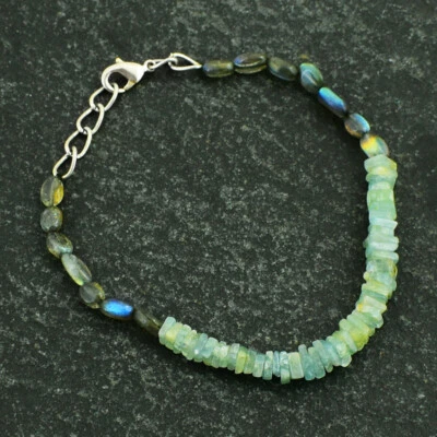 38 Cts Earth Mined 8" Long Labradorite & Aquamarine Beaded Bracelet JK 27E299 - Image 1 of 2
