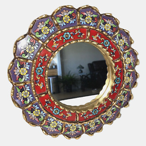 Decorative Hand Painted Mirror 12in "Forest Flowers" Peruvian Accen Gold Edged