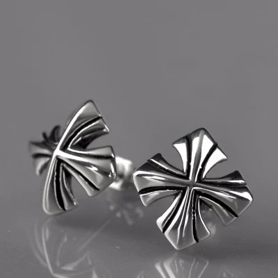 silver earrings cross flower-de-luce 316L stainless steel square stud fashion Foto 1 de 4