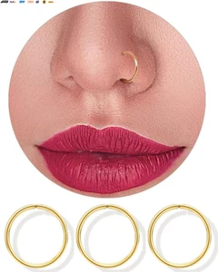 14K Gold Nose Rings Hoops for Women 22 Gauge, Small Thin Nose Piercing Jewelry ( - Picture 1 of 9