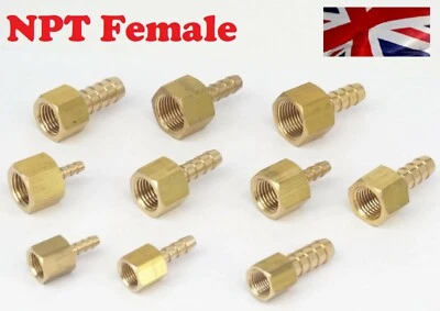 1/4" NPT Female Thread TO 3/8" 9.35mm Hose Barb Straight Brass Fitting Union F - Image 1 of 3