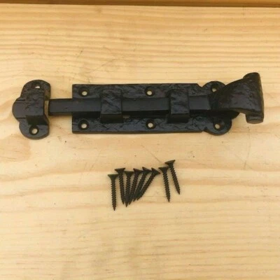 IRON FLAT SLIDING LOCK CABINET DOOR CUPBOARD BOLT SLIDE LATCH BARN BLACK SECURE - Image 1 of 4