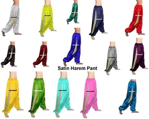 Satin Belly Dance Pantaloons Pant Yoga Pant High Split Harem Aladdin Baggy S18-1 - Picture 1 of 44