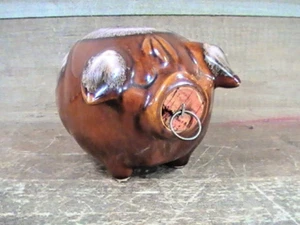 CORKY PIG Piggy Bank Brown Turquoise Drip With Cork Hull Pottery 1957 Vintage - Picture 1 of 12