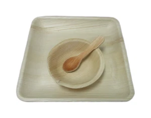 Platos de hoja de palma cuenco cuchara papel bambú desechable juego de 3 - paquete de 25 - Imagen 1 de 9