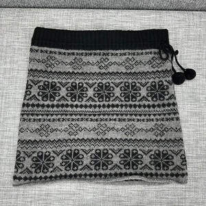 Laundromat Knit Wool Skirt Womens Medium Gray/Black Lined Fair Isle Pom Pom Ski - Picture 1 of 11