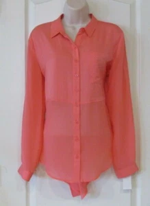 APt. 9 Long Slv Button Front Split Back Blouse Orange Women's Sz S NWT MSRP$36 - Picture 1 of 3