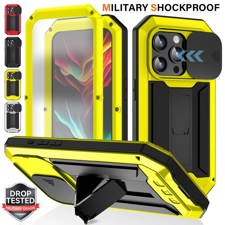 Shockproof Metal Case For iPhone 16 15 14 13 Pro Max Screen Protector Lens Cover - Image 1 of 4