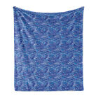 Abstract Soft Flannel Fleece Throw Blanket Blue Tones Knotty Waves