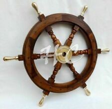 18" Inch Nautical Wooden Ship Wheel With Brass Handle Wall Decor handmade design