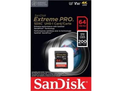 SanDisk Extreme PRO 64GB UHS-I U3 SDXC 200MB/s 4K UHD Video Memory Card SDSDXXU - Image 1 of 4