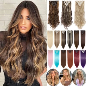 CLEARANCE Real Clip In As Human Hair Extensions 100% Highlight Full Head US BEST - Picture 1 of 65