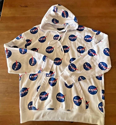 Sudadera con Capucha G2U Chemistry Para Hombres L Blanca NASA Distress Pullover AOP Grunge Gorpore Fit Foto 1 de 4