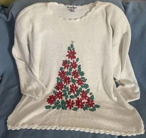 VTG Jacque & Koko Plus 22 24 2X Christmas Tree Sweater Ugly Ramie Cotton Tunic - Picture 1 of 6