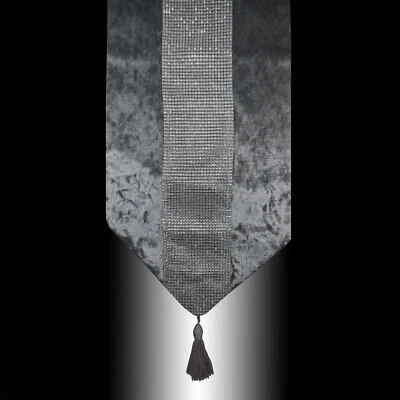 NEW SHINNY BLING SILVER GRAY THICK VELVET TASSEL WEDDING BED TABLE RUNNER CLOTH - Image 1 of 2