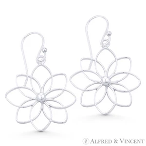 Pendientes de gancho colgantes/caída de plata esterlina 0,925 abiertos con dijes florales - Imagen 1 de 1