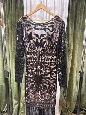 Flapper Dress Black Sequin And Fringe Sz Small New With Tags By Unique Vintage - Image 1 of 4