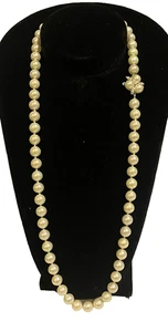 CINER Faux Pearl 26" LONG VTG Necklace Crystal Rhinestone Clasp Designer Signed - Picture 1 of 13