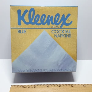 NOS Vintage 1980s Box of 50 Kleenex 2-Ply BLUE 9 7/8" x 9 7/8" Cocktail Napkins - Picture 1 of 6