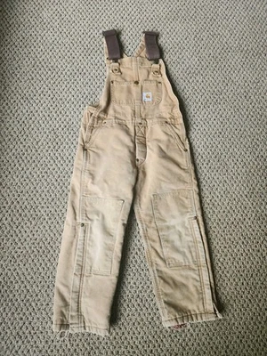 Mono con tirantes Carhartt juvenil mediano 10-12 marrón acolchado forrado doble rodilla hecho en EE. UU. Foto 1 de 4