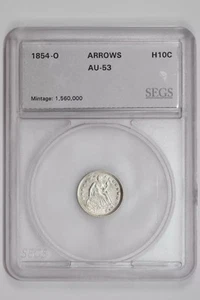 1854-O ARROWS SEATED LIBERTY HALF DIME RAW CHOICE AU+ - Picture 1 of 2