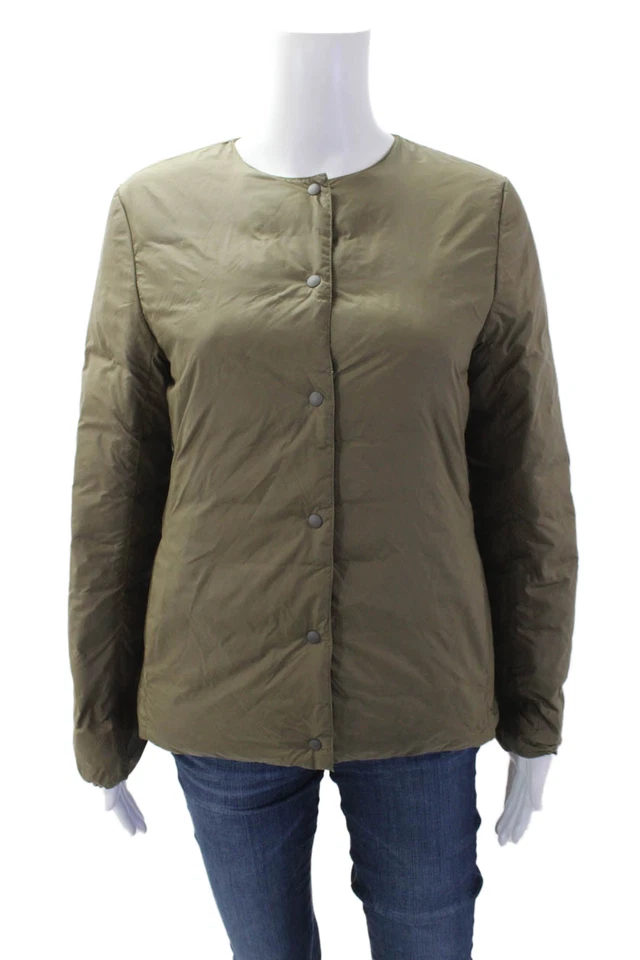 Chaqueta acolchada Muji para mujer con botones delanteros manga larga marrón talla pequeña Foto 1 de 4