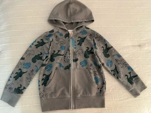 Little Boys Size 6 JUMPING BEANS Hooded Gray Dinosaur Print Lightweight Jacket - Picture 1 of 14