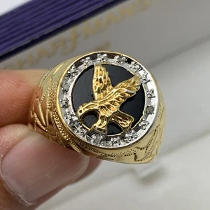 14K Gold über Sterling Silber 925 Fliegender Adler Diamant-Akzent Ring - Bild 1 von 16