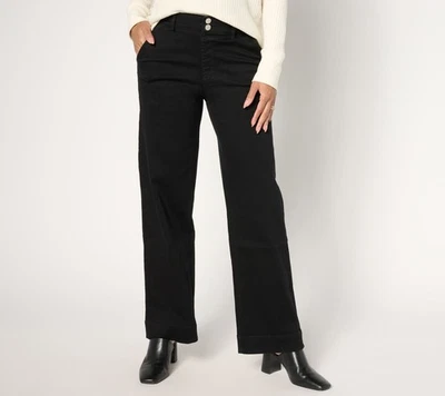 Denim & Co. Petite Black Easy Stretch Full-Length Trouser Jeans Black 12 New - Image 1 of 4